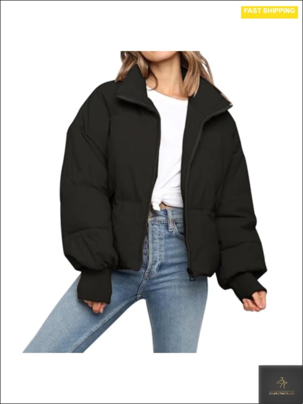 Women's Winter Cropped Quilted Puffer Jacket Zipper Pockets